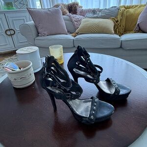 Guess Black Studded Gladiator Platform Heels - Edgy Rocker 7.5